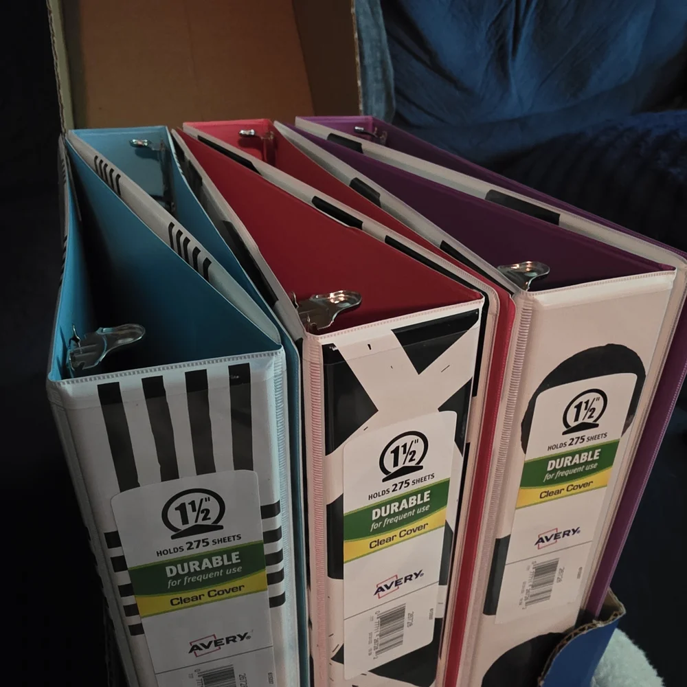 2 Avery Durable 1.5 Inch Binders - Blue, Pink, Purple, White